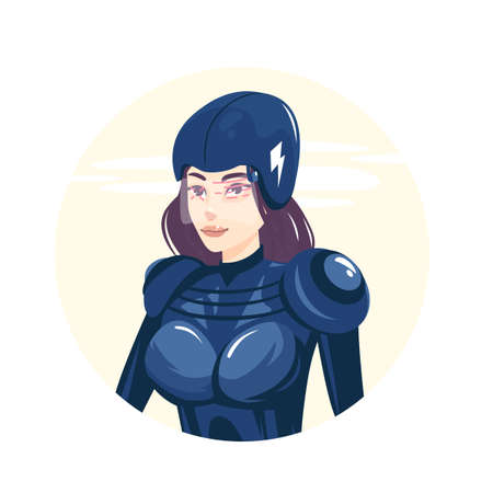 pilot girl wearing helmet and futuristic uniform, vector illustrationのイラスト素材