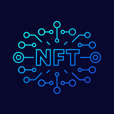 NFT non fungible token, linear vectorのイラスト素材