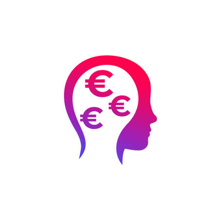 money thinking icon with head and euroのイラスト素材