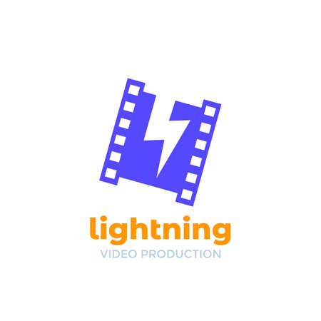 video production logo design with film strip and lightningのイラスト素材