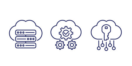 Hosting solutions, support and secure access line icons