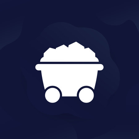minecart icon, mine wagon with coal vectorのイラスト素材