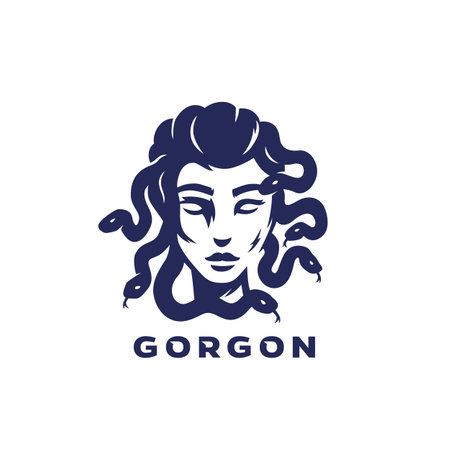 Gorgon or medusa logo design, woman with snakesのイラスト素材