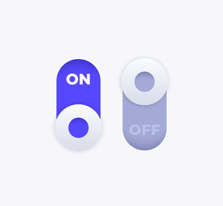 Toggle switch buttons, on and off, vector
