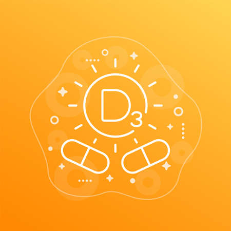 d3 vitamin pills line icon, vectorのイラスト素材