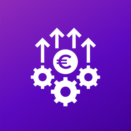 efficiency growth icon with euro and gearsのイラスト素材