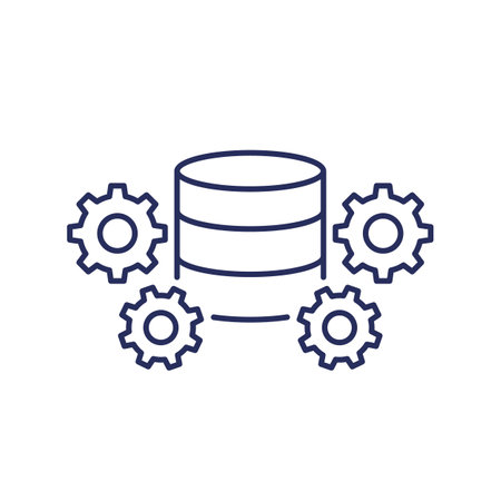 database maintenance line icon with gears, vectorのイラスト素材