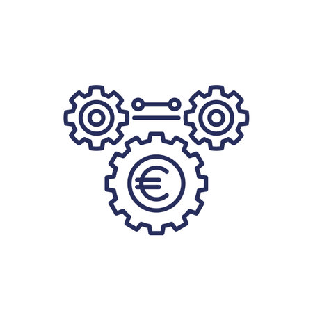 fintech, financial line icon with euro and gearsのイラスト素材