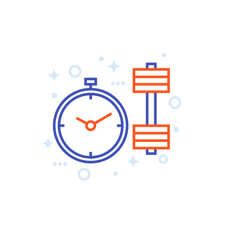 workout time, training line icon with a stopwatchのイラスト素材
