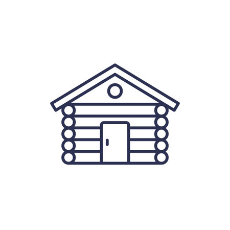 log cabin icon, wooden hut line vectorのイラスト素材