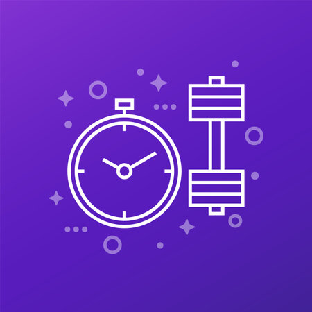 workout time, training line icon with a stopwatchのイラスト素材