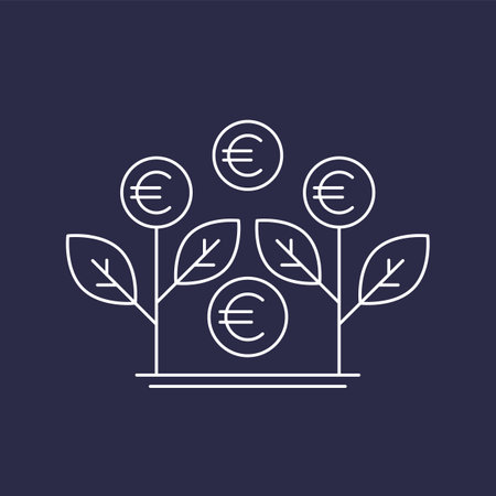 Passive income line icon with euro, growing moneyのイラスト素材