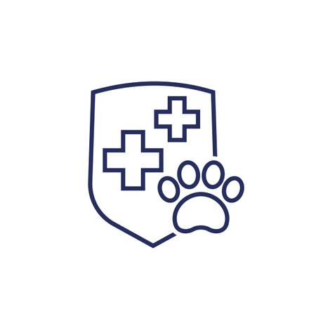 Pet insurance line icon with a shieldのイラスト素材