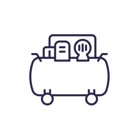 air compressor icon on white, line vectorのイラスト素材