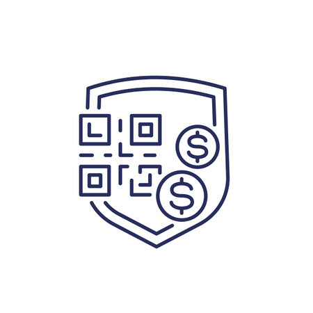 Secure qr code payment line icon with a shieldのイラスト素材