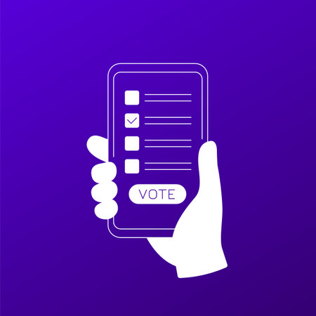 Online voting vector icon with a phone in handのイラスト素材