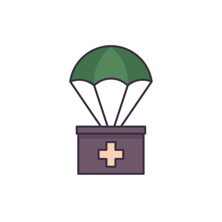 humanitarian aid icon with a parachute, vectorのイラスト素材