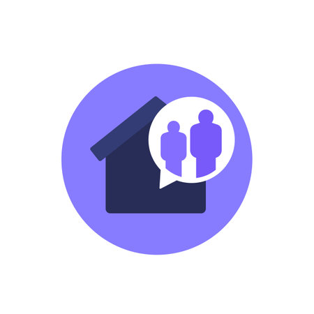 shelter icon with house and people, flat designのイラスト素材