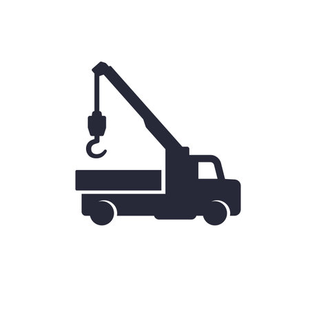 crane truck icon on white, crane vector pictogramのイラスト素材