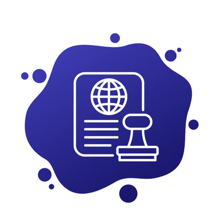 Visa icon, stamp and document line vectorのイラスト素材