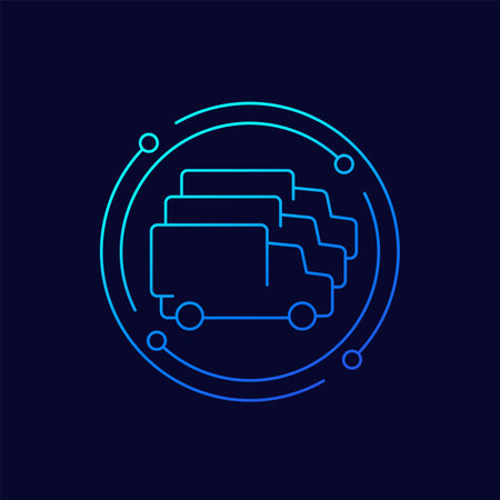 commercial fleet icon with trucks, linear designのイラスト素材
