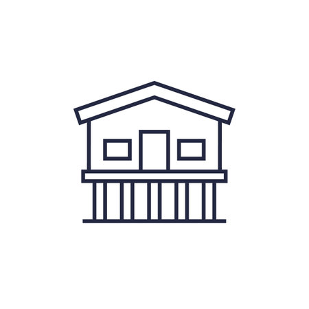 Stilt house line icon, a cabin on stiltsのイラスト素材