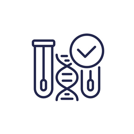 dna swab tests line icon with a check markのイラスト素材