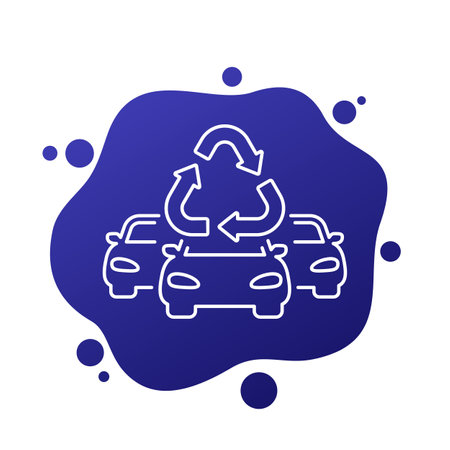 recycling cars line icon, vectorのイラスト素材
