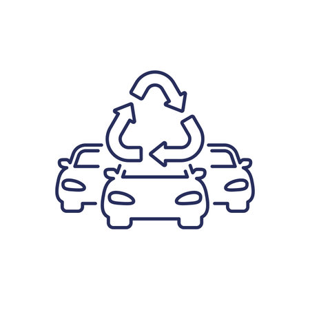 recycling cars line icon on whiteのイラスト素材