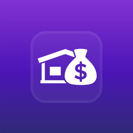 mortgage vector icon with house and money bagのイラスト素材