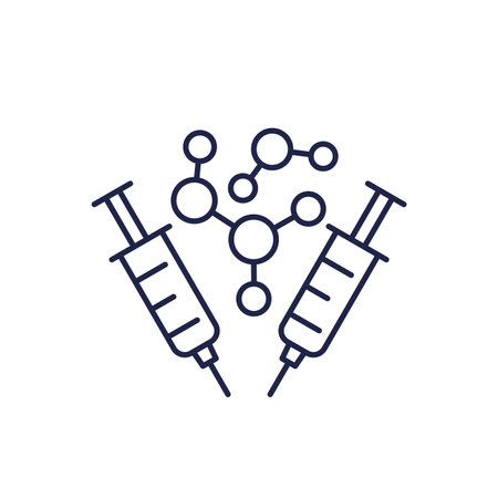 molecules and syringes line iconのイラスト素材