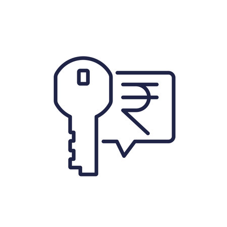 Key money icon with rupee, line vector designのイラスト素材