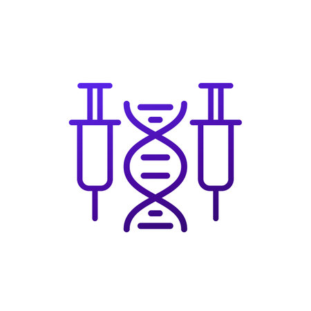 Gene therapy line icon, dna and syringesのイラスト素材