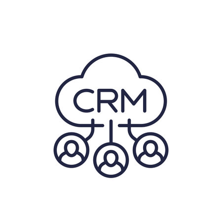 CRM icon with customers, line vectorのイラスト素材