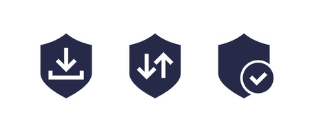 Secure download, upload icons with shieldsのイラスト素材