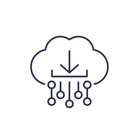 Download icon with a cloud, line vectorのイラスト素材