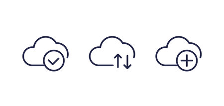 add to cloud, upload line icons on whiteのイラスト素材