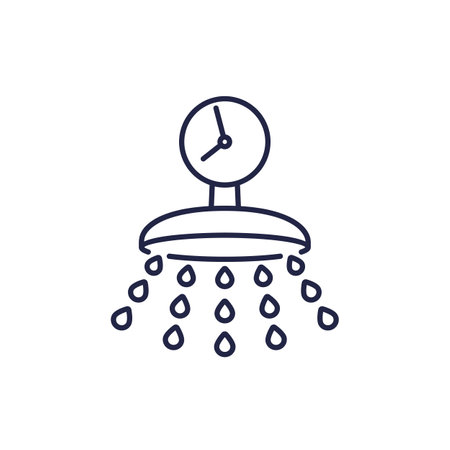 shower time line icon with a showerhead and clockのイラスト素材