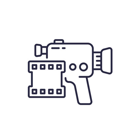 video camera line icon, retro film camcorderのイラスト素材