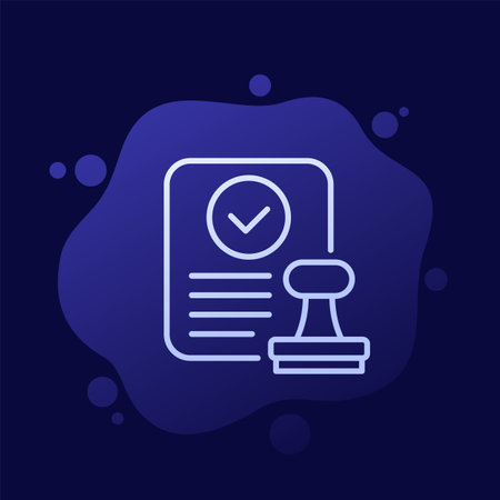 approved document icon with a stamp, line vectorのイラスト素材