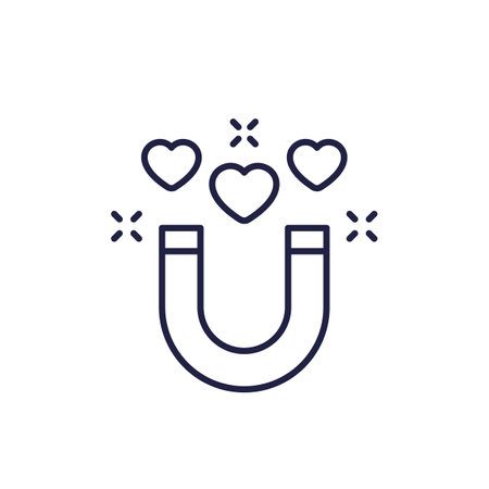 Magnet and hearts, attraction line iconのイラスト素材