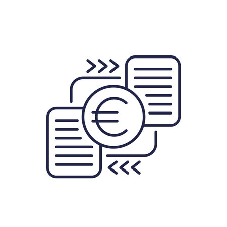 Bills and invoices line icon with euroのイラスト素材