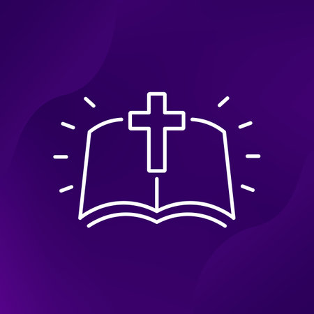 Bible line icon, holy prayer book, catholic crossのイラスト素材