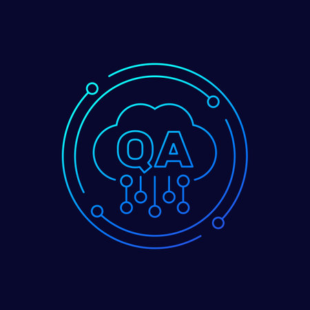 QA icon with cloud, Quality Assurance line designのイラスト素材