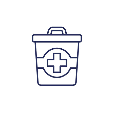 medical waste line icon with trash bin, vectorのイラスト素材