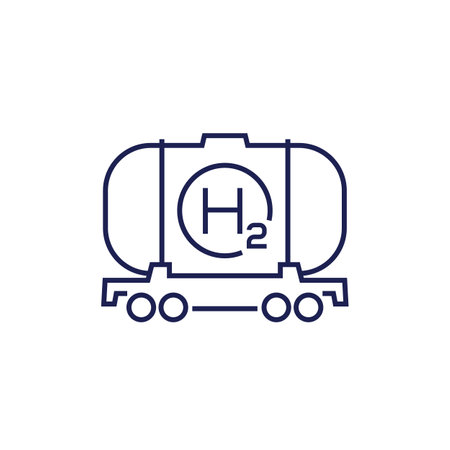 hydrogen tank wagon line icon, cargo train tankerのイラスト素材