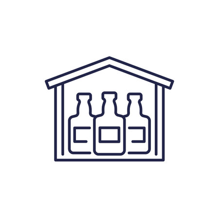 Alcohol storage line icon with a warehouseのイラスト素材
