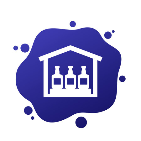 Alcohol in warehouse icon with bottlesのイラスト素材