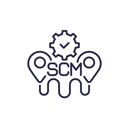 SCM line icon, Supply chain managementのイラスト素材