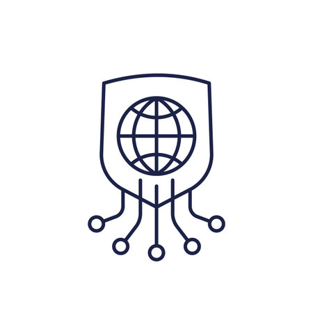 secure network icon, online security line vectorのイラスト素材